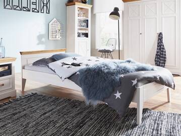 CARLY Jugendbett, Material Massivholz, Kiefer weiss/eichefarbig 