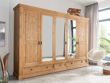 PALERMO Kleiderschrank, Material Massivholz, Kiefer eichefarbig gebeizt 