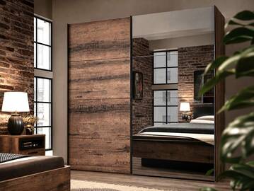JESOLO Schiebetürenschrank, Material Dekorspanplatte, schlammeichefarbig 170 cm
