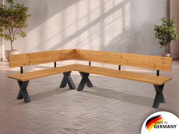 KENTUCKY Garten-Eckbank mit X-Beinen, Altholzoptik, Material Massivholz, THERMO-Fichte gebürstet/lasiert 