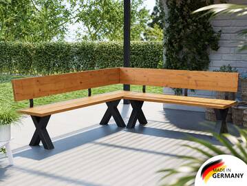 KENTUCKY Garten-Eckbank mit X-Beinen, Altholzoptik, Material Massivholz, THERMO-Fichte gebürstet/lasiert