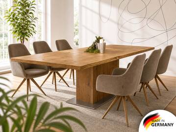 KOLOSS Esstisch nach Maß, Material Massivholz/Edelstahl 