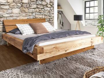 LIAS Balkenbett mit Kopfteil, Wangenfuß, Material Massivholz, Eiche geölt 