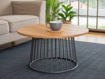 LUAN Couchtisch 80 cm, Material Massivholz/Metall, Eiche geölt 