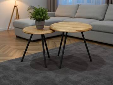 MIRON 2er Set Beistelltische, Material Massivholz / Metall, Eiche geölt