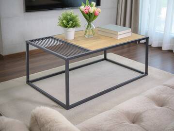 ELYAS Couchtisch, Material Massivholz/Metall, Eiche geölt