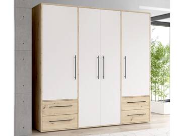 MANIKO Kleiderschrank, Material Dekorspanplatte 4-türig | Eiche sonomafarbig / weiss