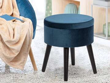 POUFO Hocker mit Stauraum, rund, Bezug Samt, Füsse schwarz 