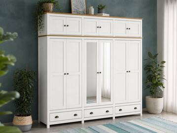 TRICO Kleiderschrank, Material Massivholz, 6türig mit Aufsatz white wash/E