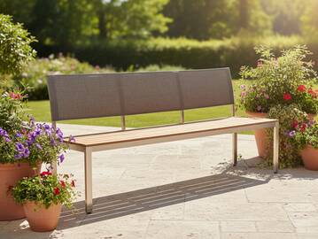 VIONA Gartenbank, Material Edelstahl, Teak/Leinen grau