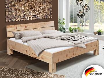 ZARUBA Zirbenbett mit 4-Fuß/Holzkopfteil, Material Massivholz, Zirbe unbehandelt