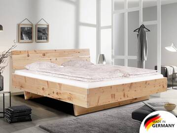 ZARUBA Zirbenbett mit Wangenfuß/Holzkopfteil, Material Massivholz, Zirbe unbehandelt