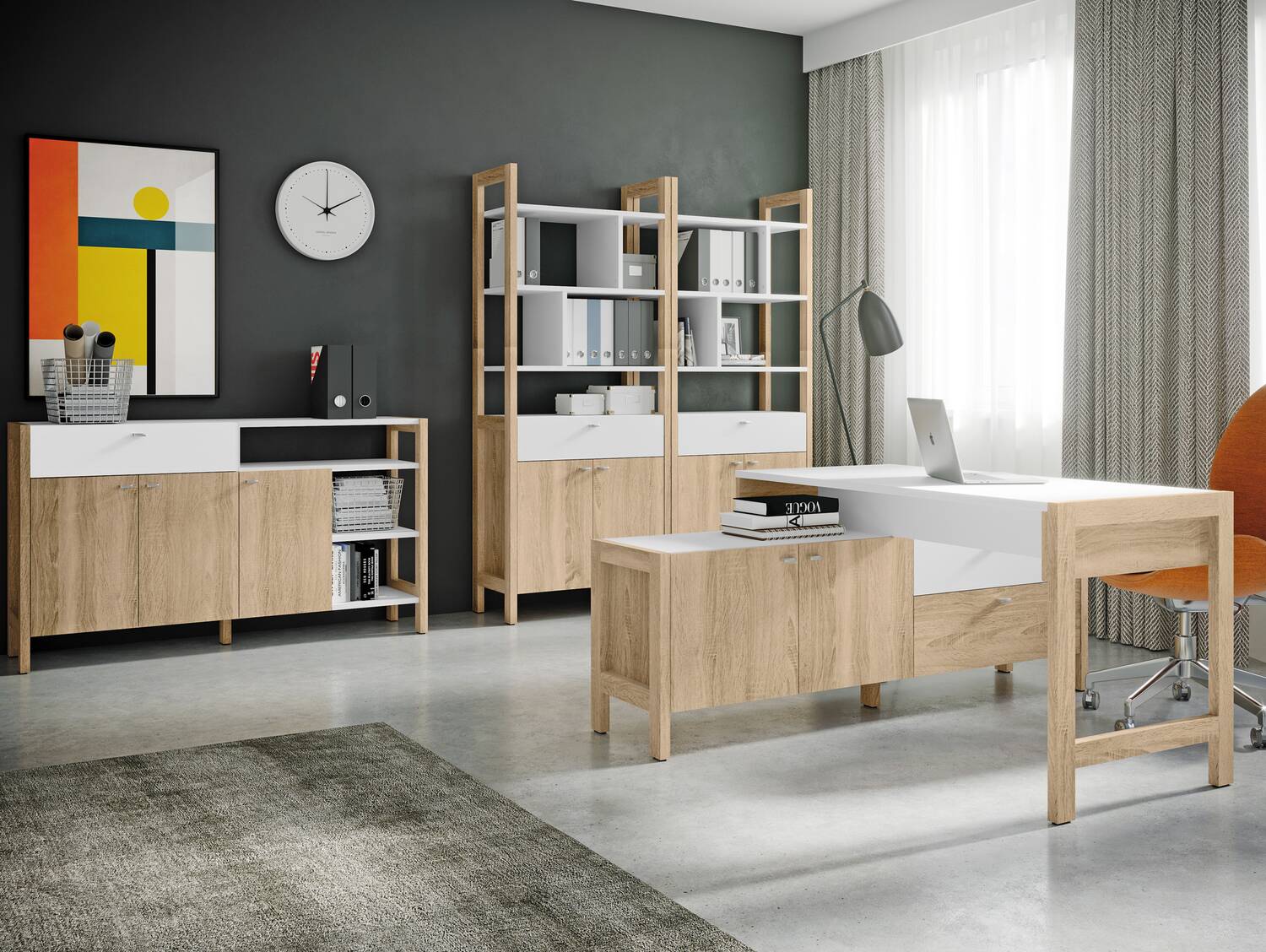 HALDO Komplettbüro, Material Dekorspanplatte, Eiche sonomafarbig/weiss 