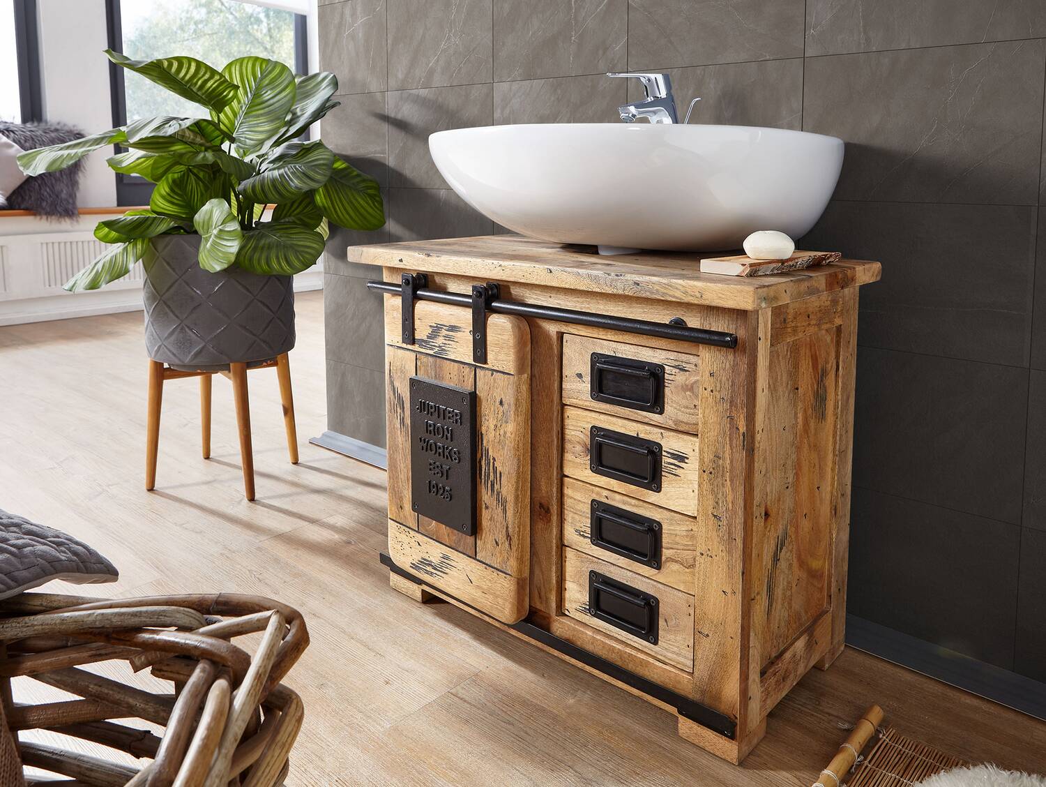 bristol waschbeckenunterschrank i, material massivholz, mango rustikal