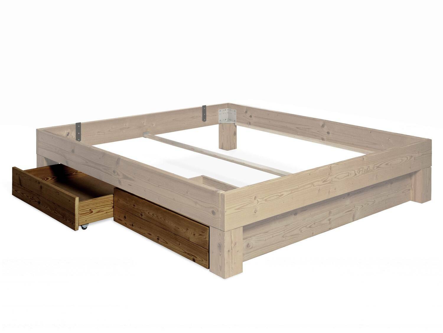 CURBY 2er Set Bettschubladen für 4-Fuß-Bett Überlänge | Material Massivholz, Thermo-Fichte, VINTAGE 