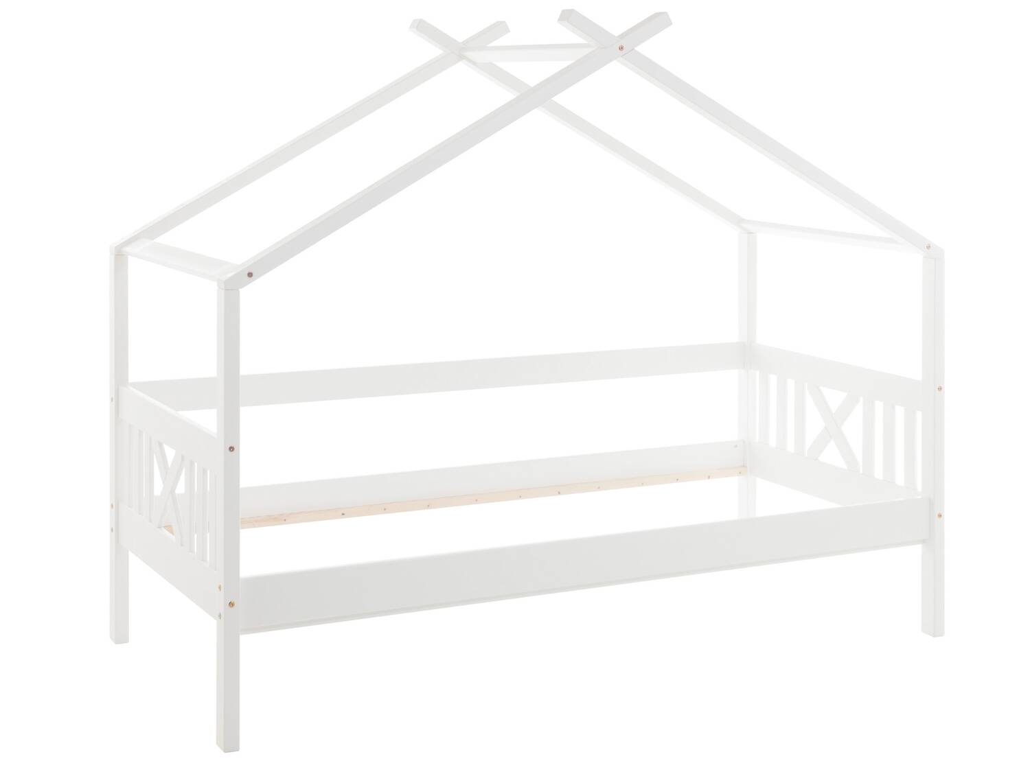 LESSIE Pfostenbett mit Dach/ Hausbett, Material Massivholz, Kiefer weiss 