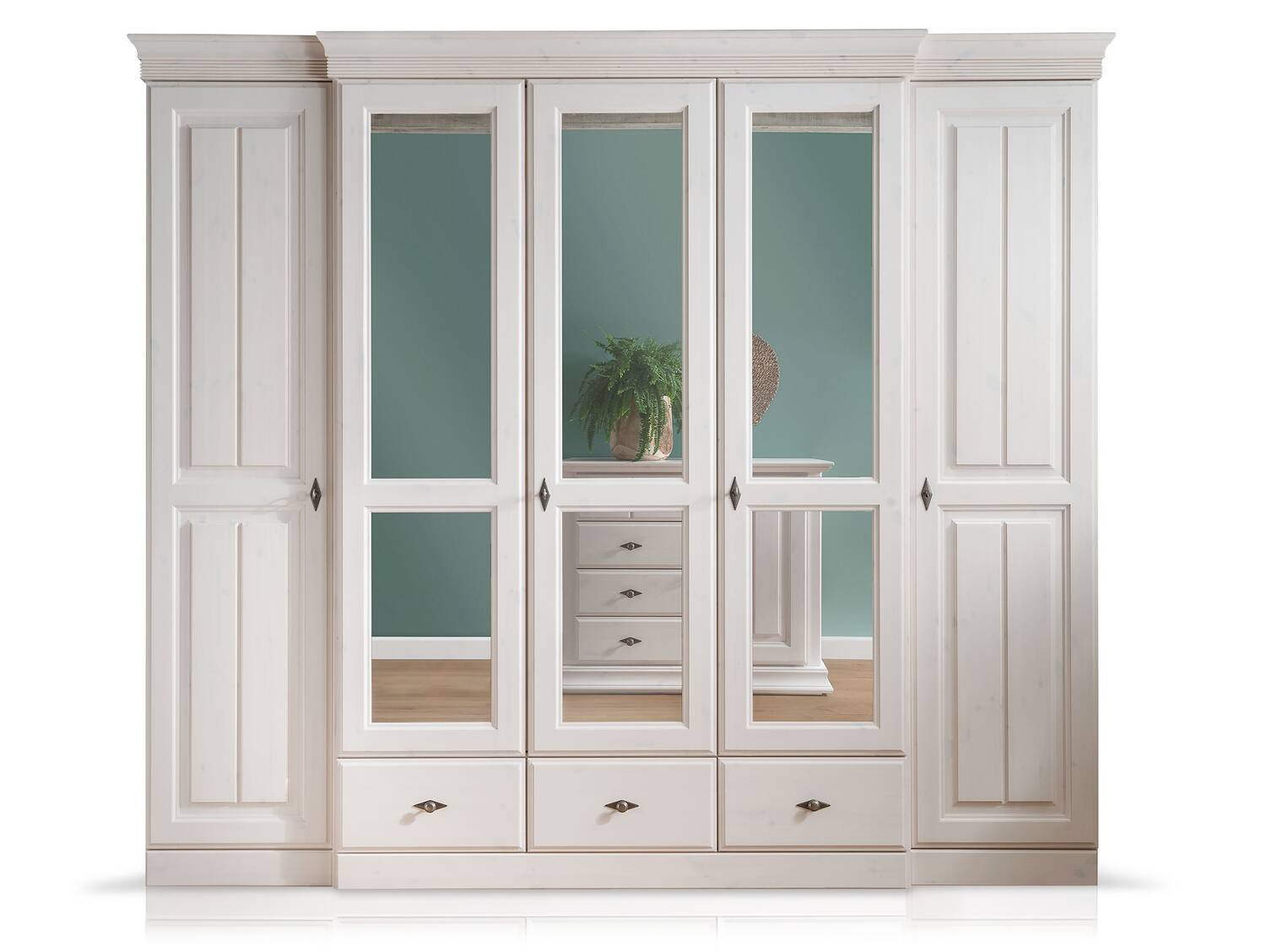 MANERA Komplett-Schlafzimmer, Material Massivholz, Kiefer weiss gewachst 261 cm