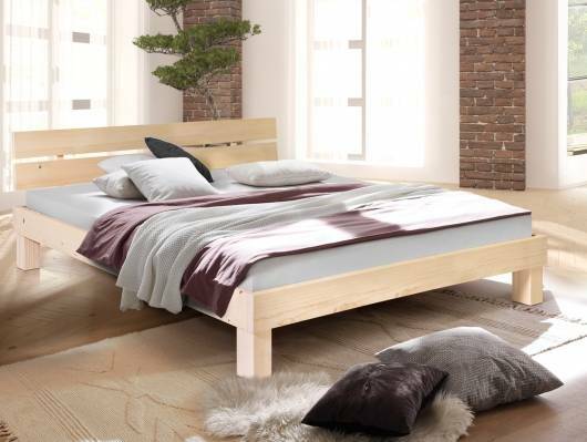 PUMBA Massivholzbett mit Kopfteil, Material Massivholz, Fichte 160 x 220 cm | natur | Standardhöhe