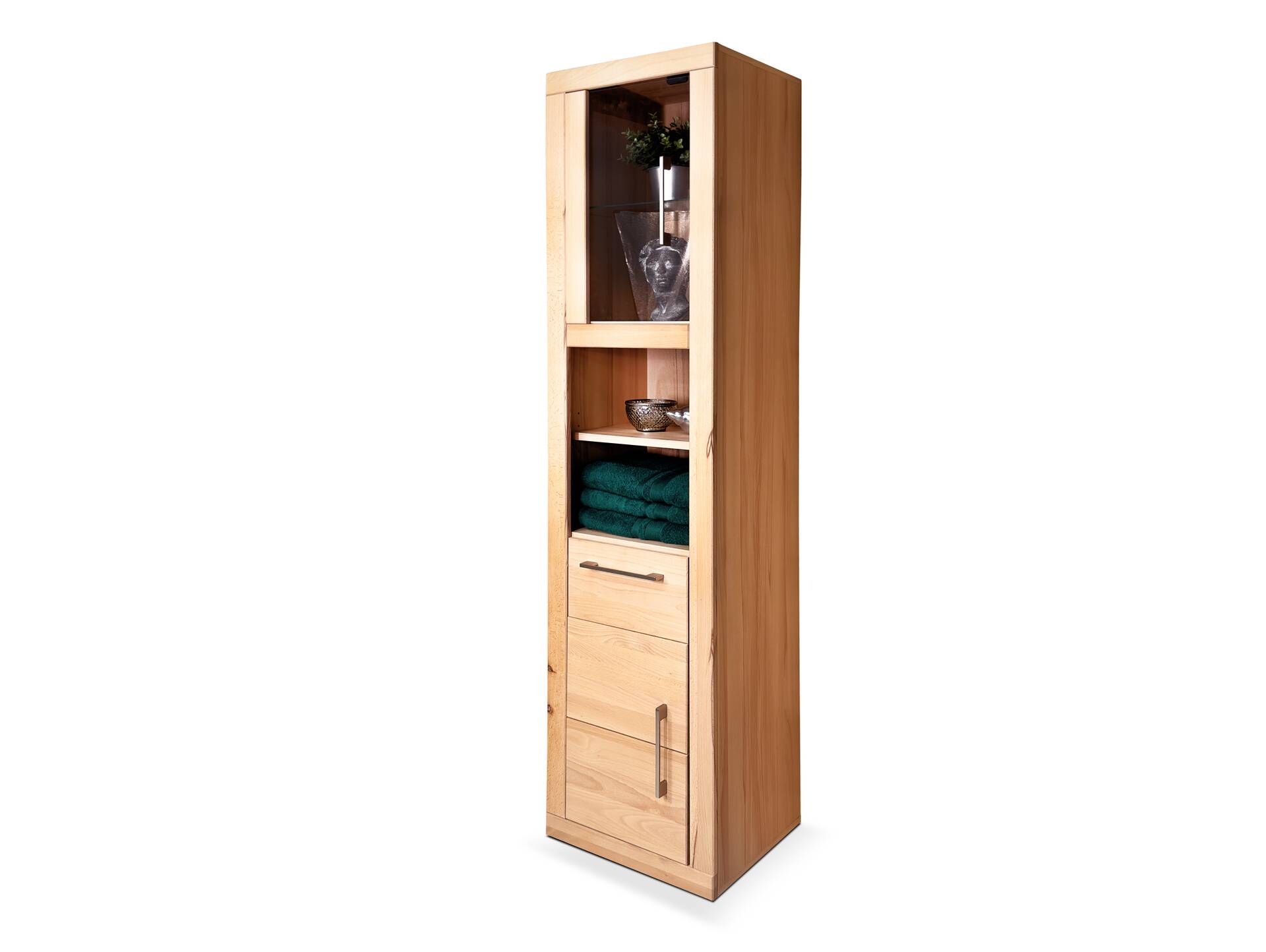 OZEANA Hochschrank I fürs Badezimmer, Material teilmassiv Buche