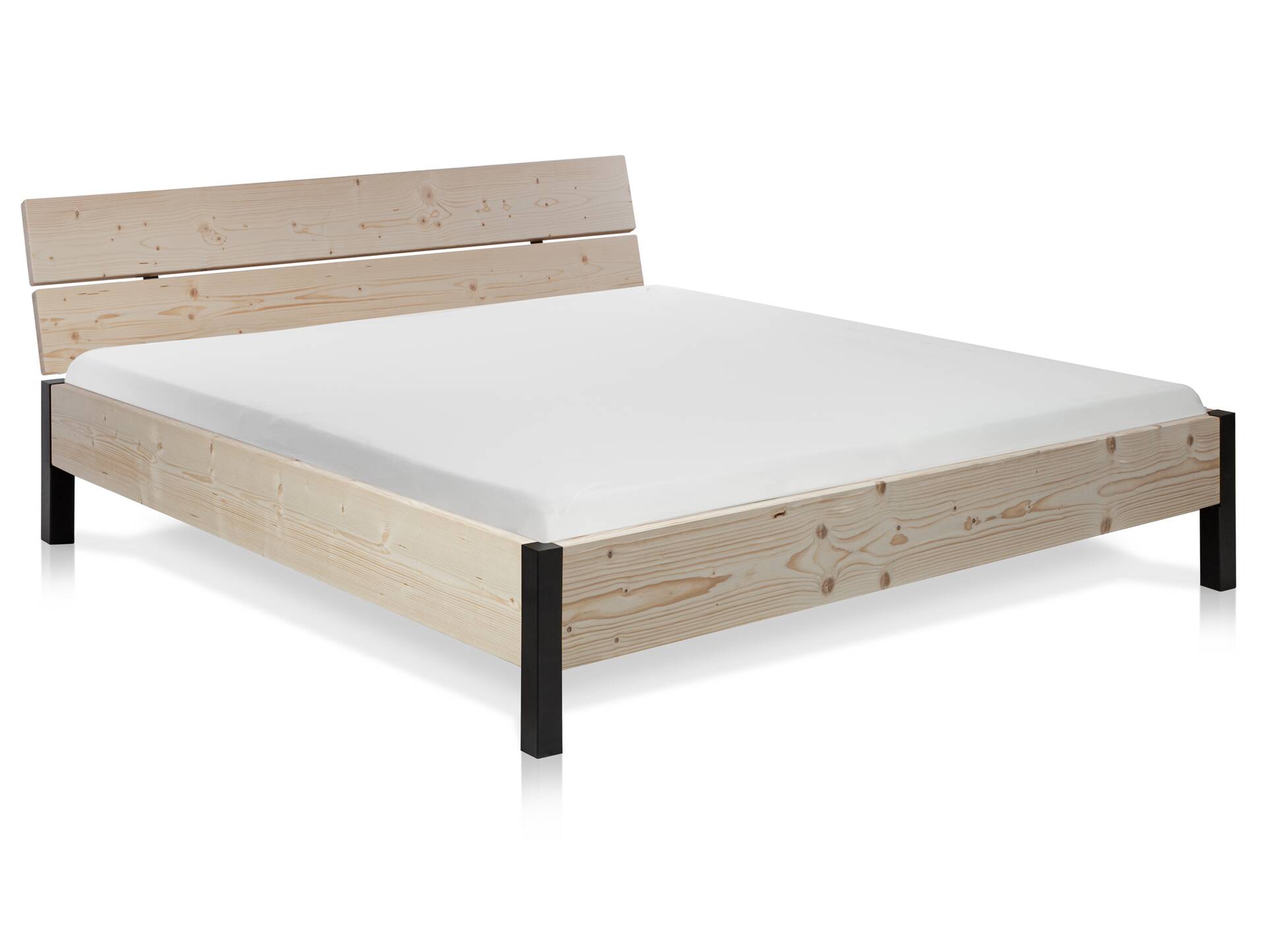 LUKY Bett Metallfuß, mit Kopfteil, Material Massivholz, Fichte massiv 140 x 200 cm | natur