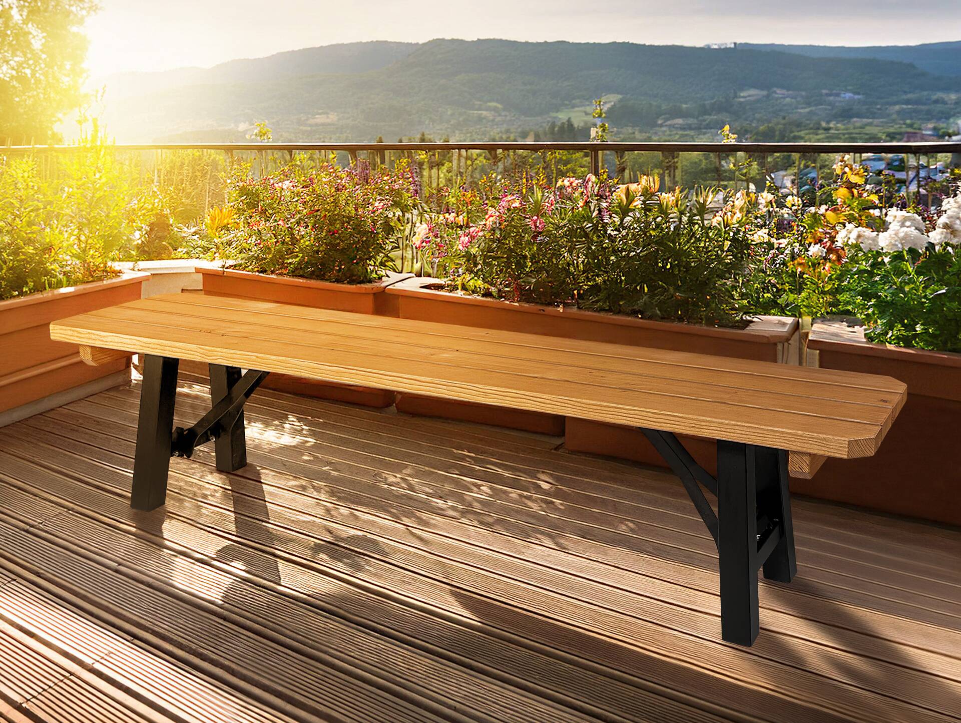 AMMERSEE Gartenbank - klappbar, rustikale Altholzoptik, Material Massivholz/Metall, Thermo-Fichte 200 x 35 cm | Innenbereich | ohne Rückenlehne