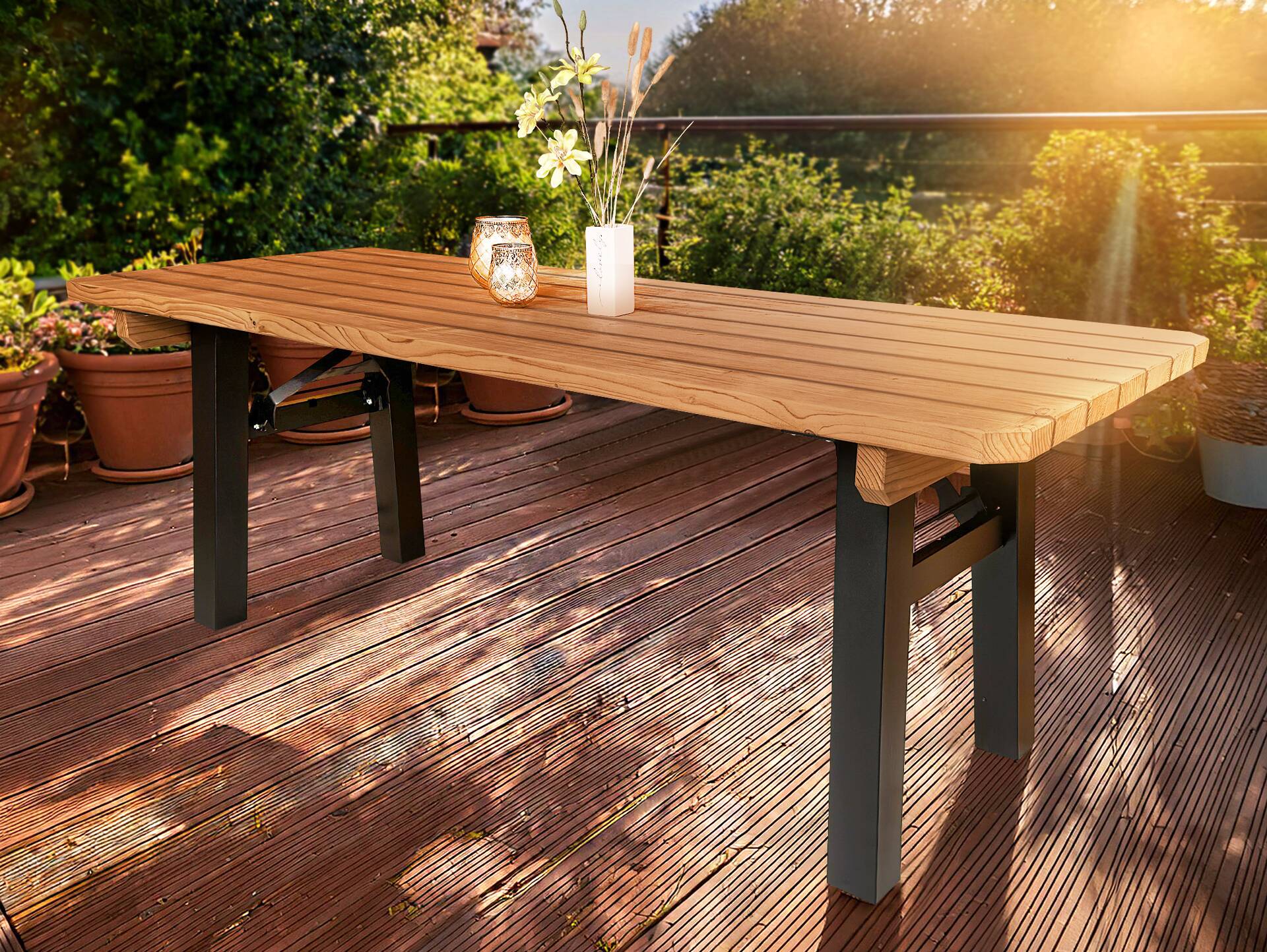 AMMERSEE Gartentisch - klappbar, rustikale Altholzoptik, Material Massivholz/Metall, Thermo-Fichte 200 x 60 cm | Innenbereich