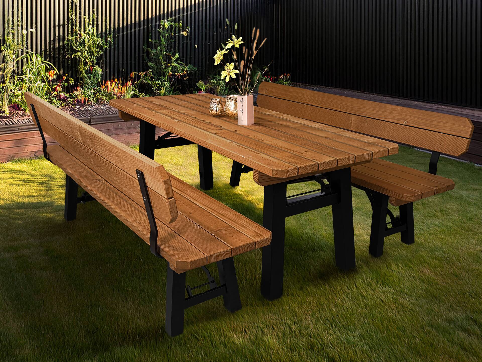 Ammersee Gartengarnitur - klappbar, rustikale Altholzoptik, Material Massivholz/Metall, Thermo-Fichte 200 x 80 cm | Außenbereich | mit Rückenlehne