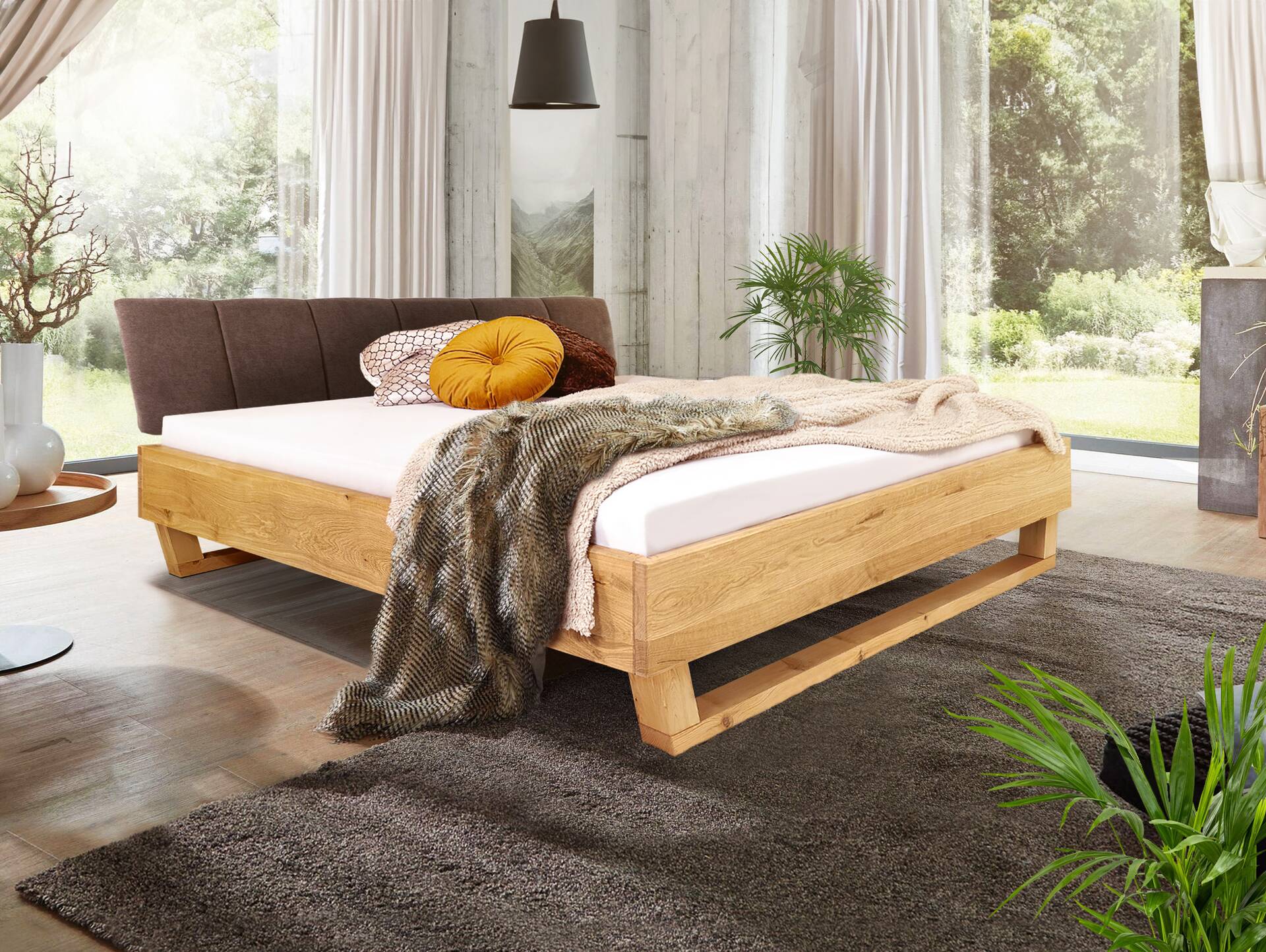 DAKONA Holz-Kufenbett mit Polsterkopfteil, Material Massivholz 180 x ...