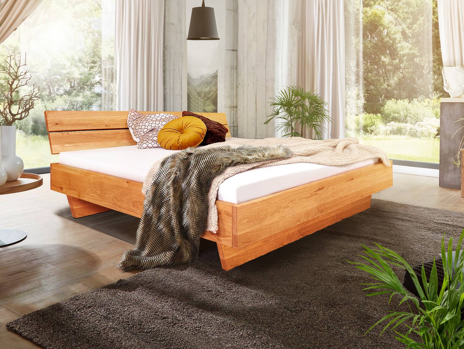 DAKONA Wangenbett mit Kopfteil, Material Massivholz 120 x 200 cm | Buche unbehandelt