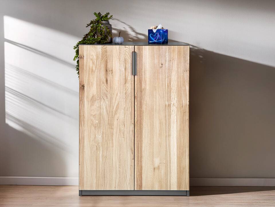 OFFICE OAK Aktenschrank V, Material teilmassiv, Eiche/graphitfarbig 