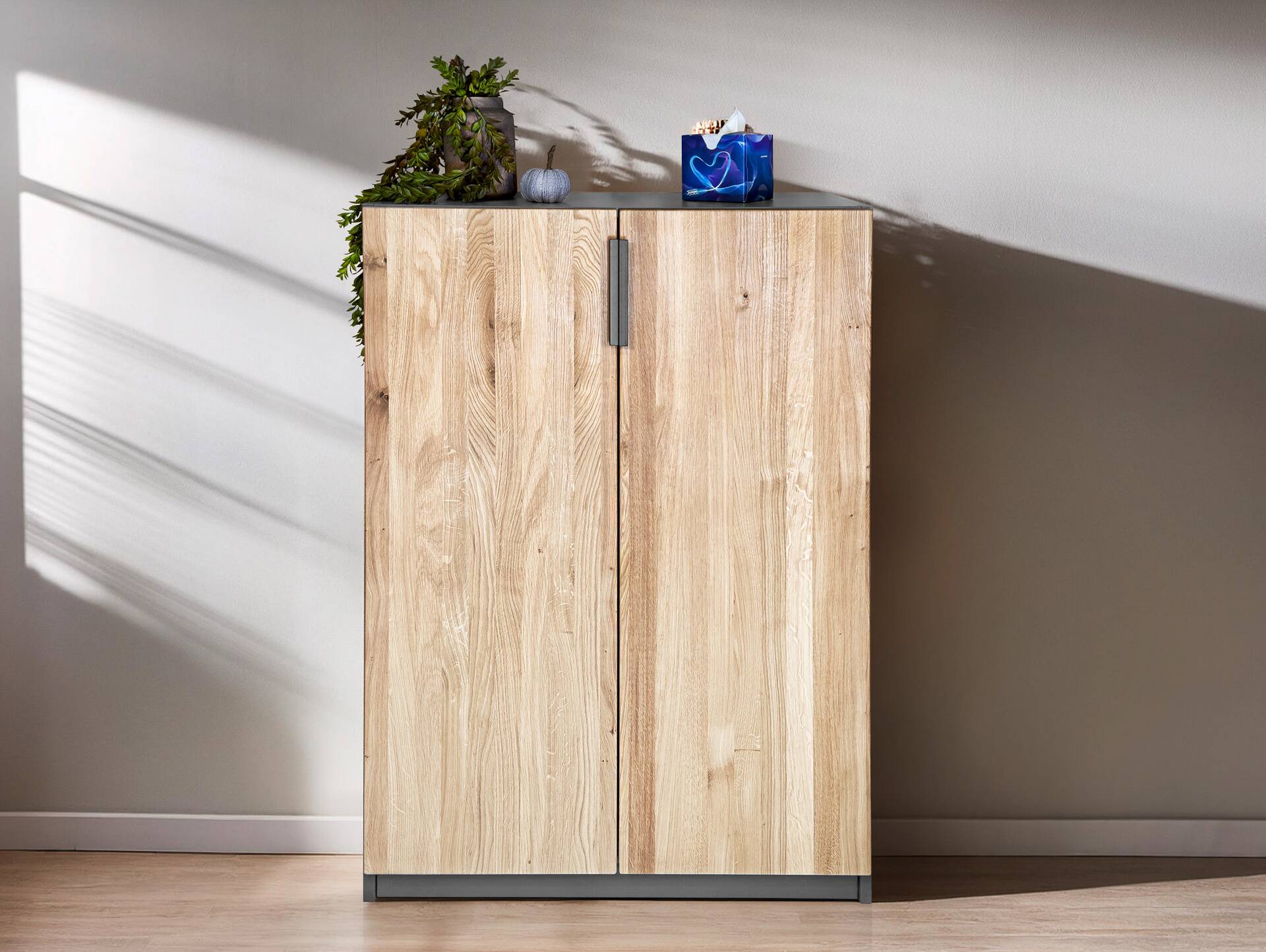OFFICE OAK Aktenschrank V, Material teilmassiv, Eiche/graphitfarbig 