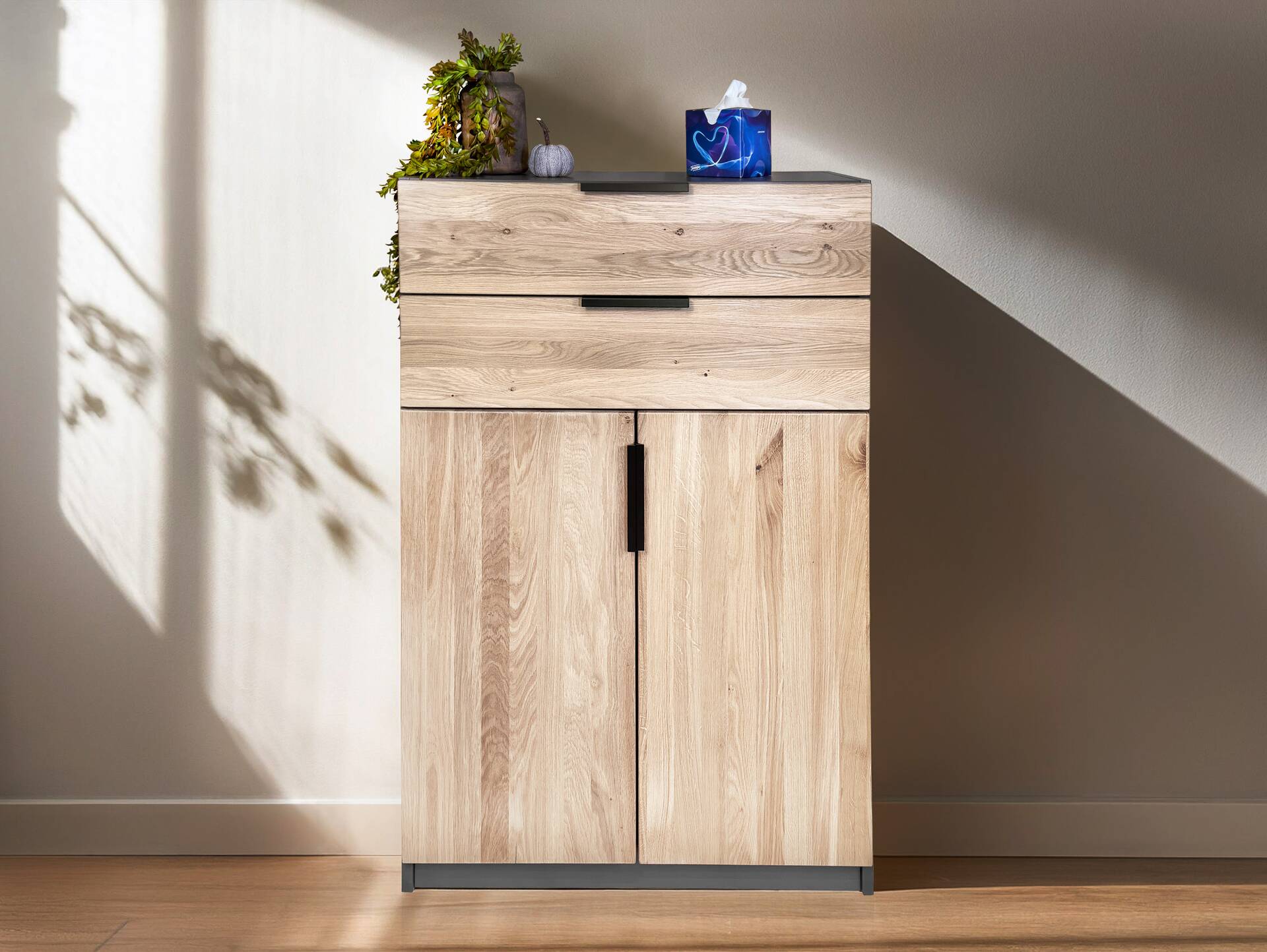 OFFICE OAK Aktenschrank VI, Material teilmassiv, Eiche/graphitfarbig 