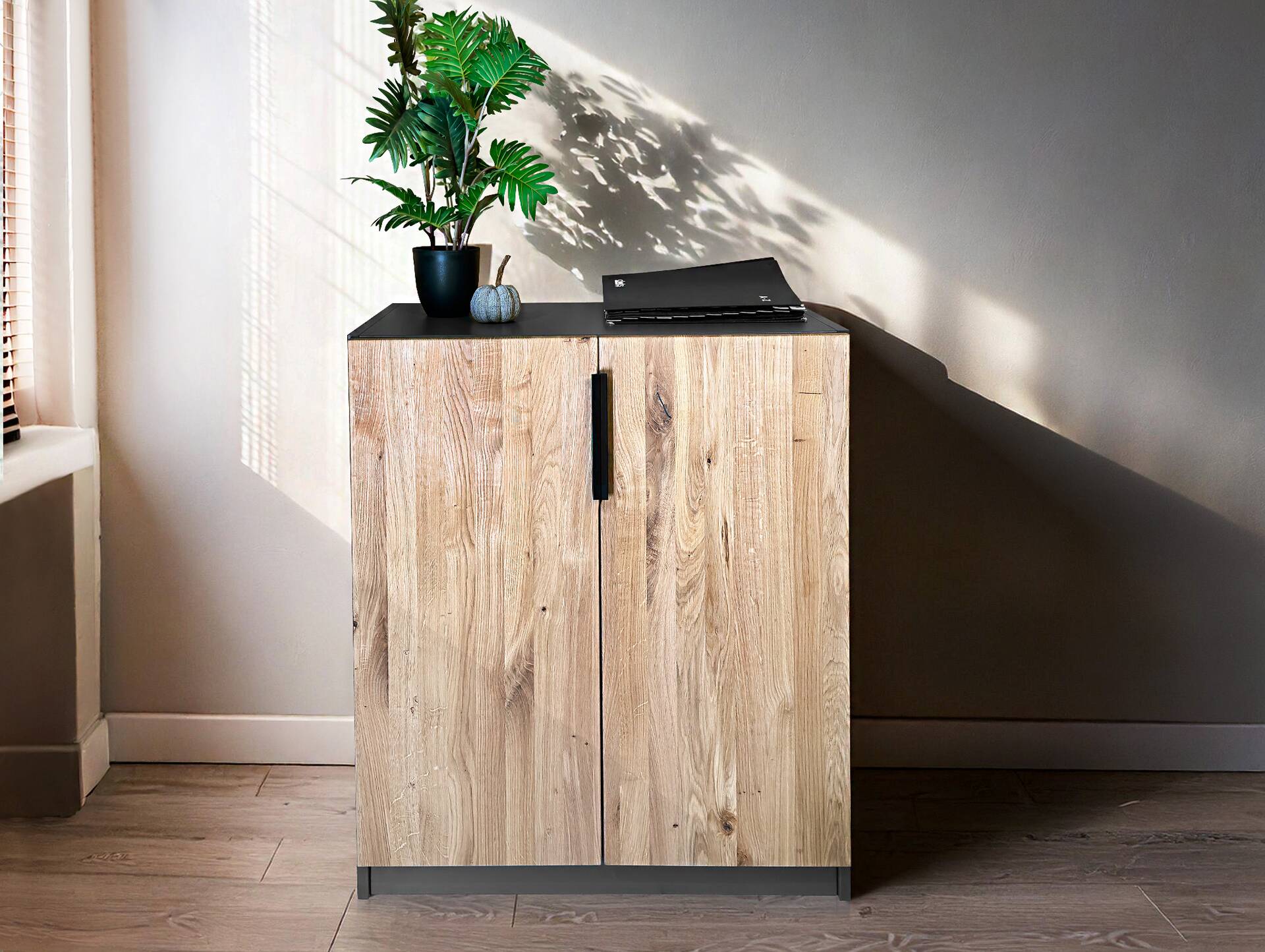 OFFICE OAK Aktenschrank klein, Material teilmassiv, Eiche/grahitfarbig 