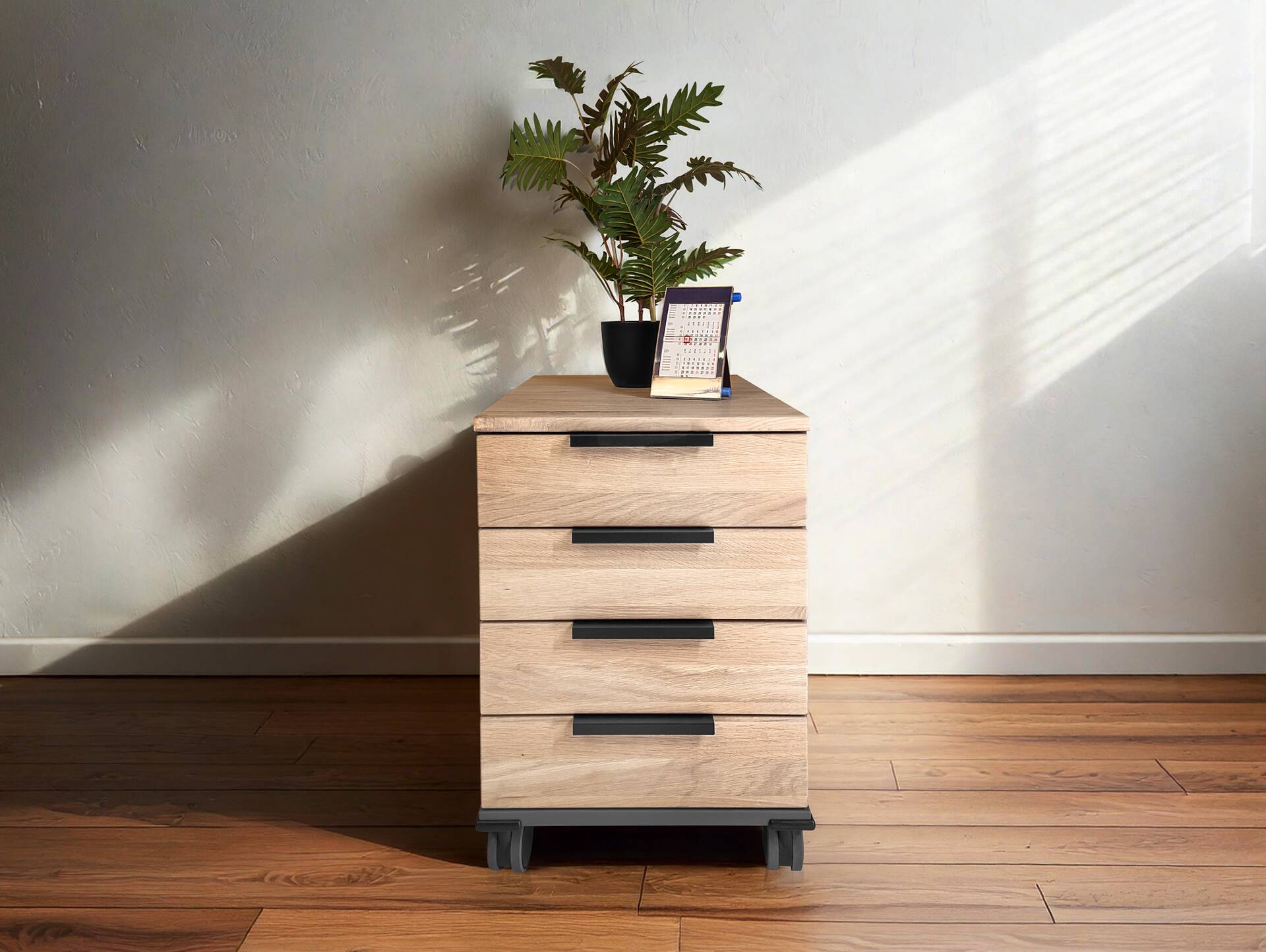OFFICE OAK Rollcontainer, Material teilmassiv, Eiche/graphitfarbig 