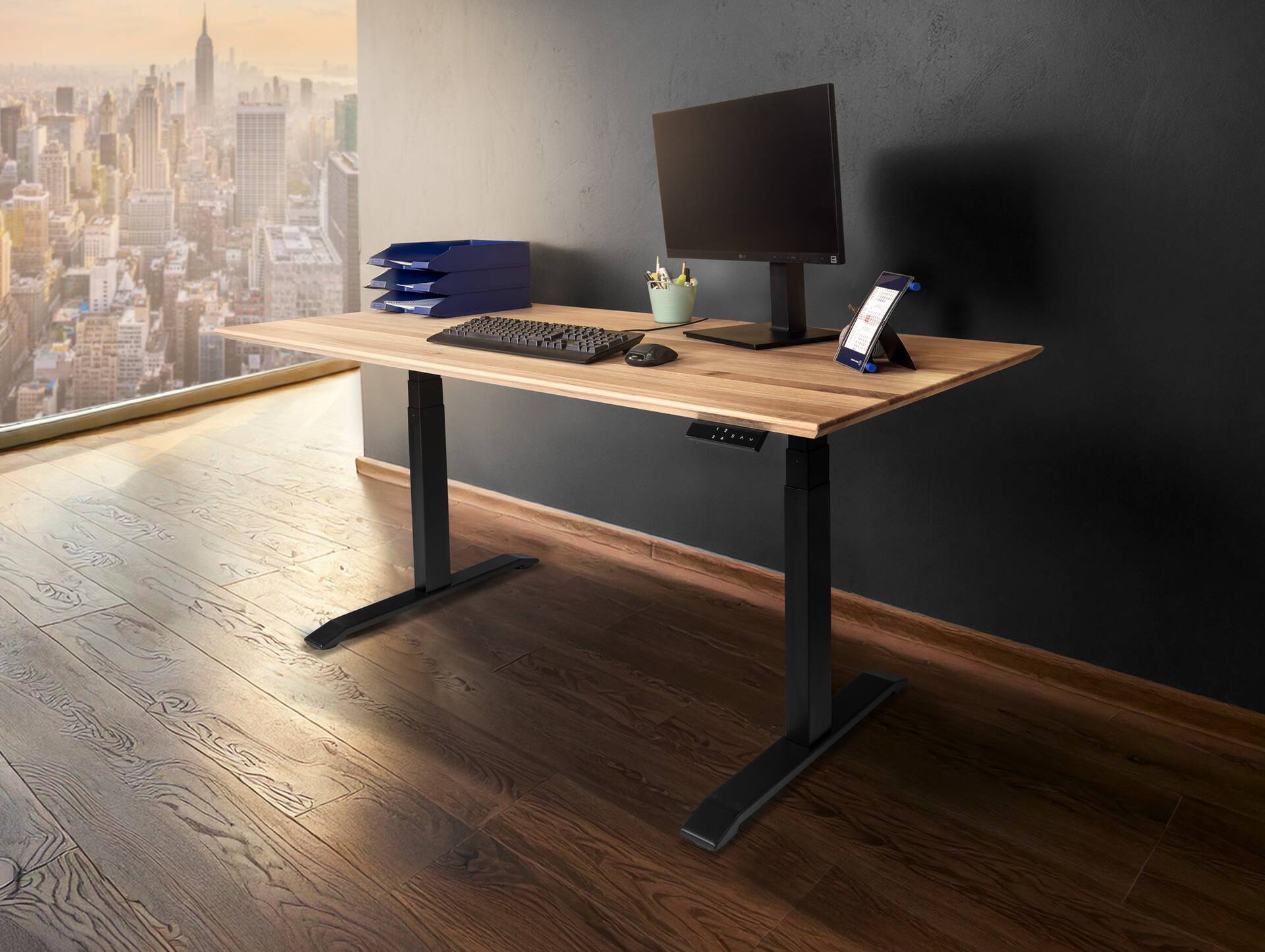 OFFICE OAK elektrisch höhenverstellbarer Schreibtisch 160x80 cm, Material Massivholz, Eiche geölt 