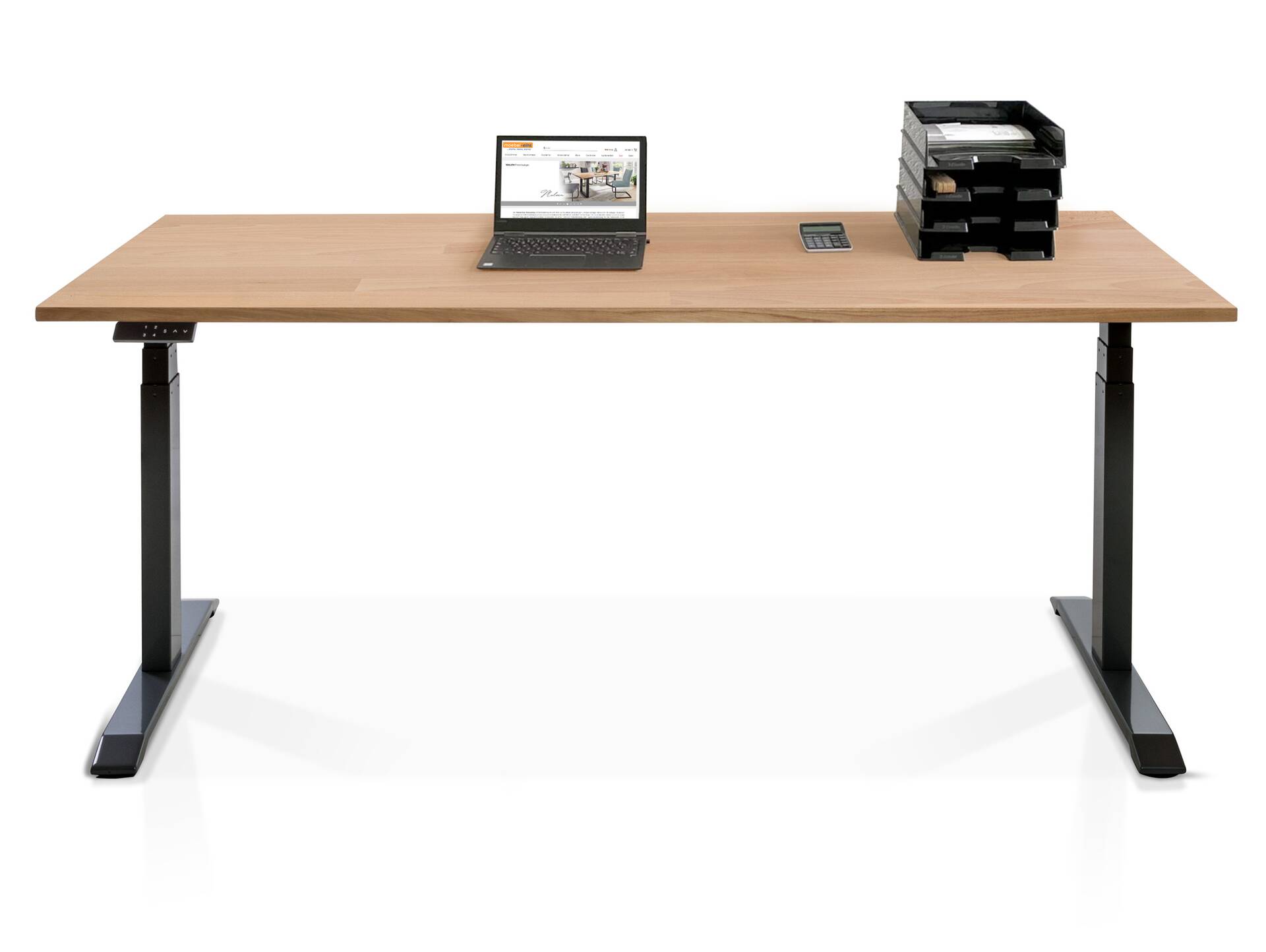 OFFICE ONE Massiv, elektrisch höhenverstellbarer Schreibtisch / Stehtisch, Material Massivholz 160 x 80 cm | Buche | schwarz