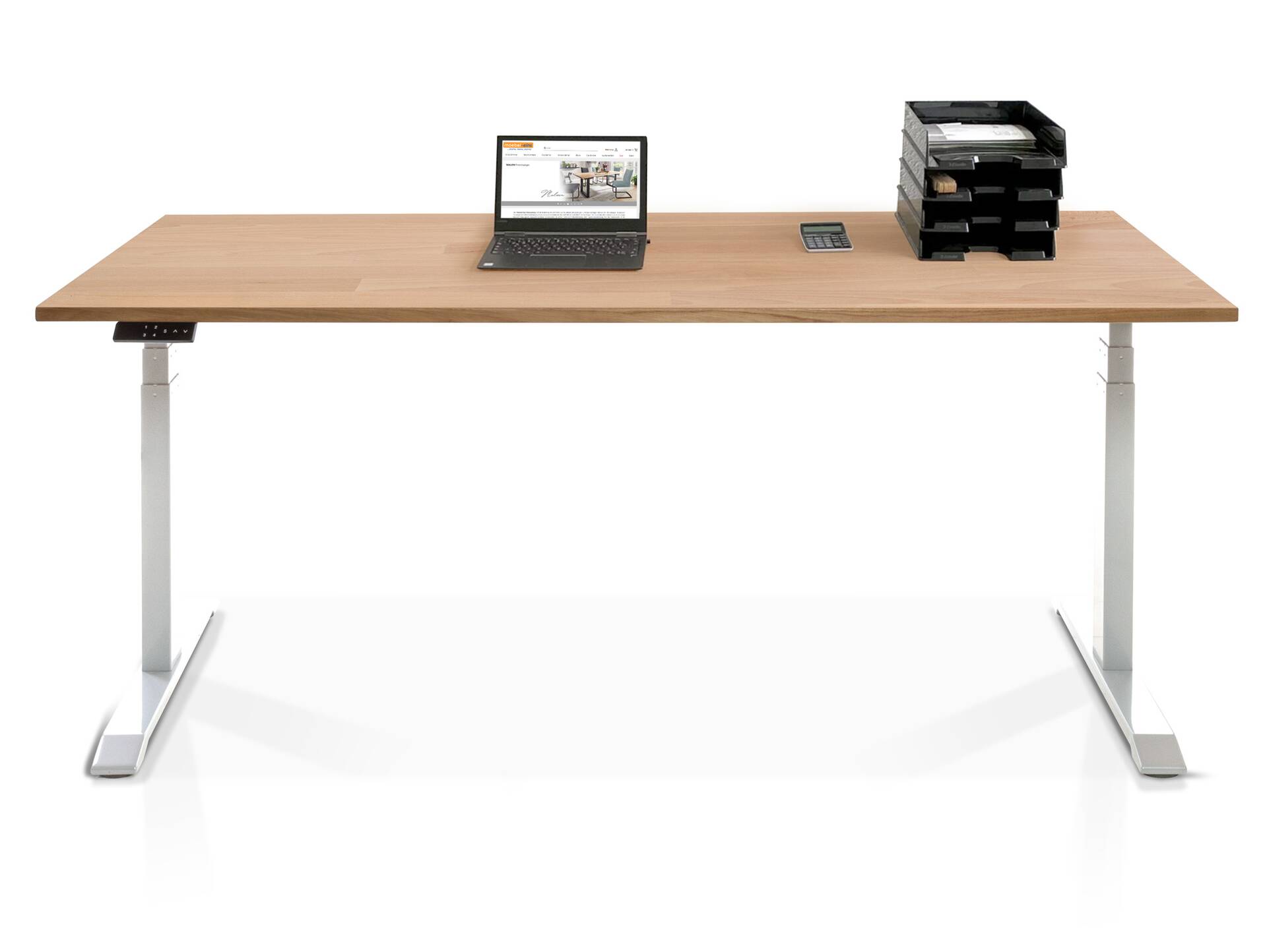 OFFICE ONE Massiv, elektrisch höhenverstellbarer Schreibtisch / Stehtisch, Material Massivholz 160 x 80 cm | Buche | weiss