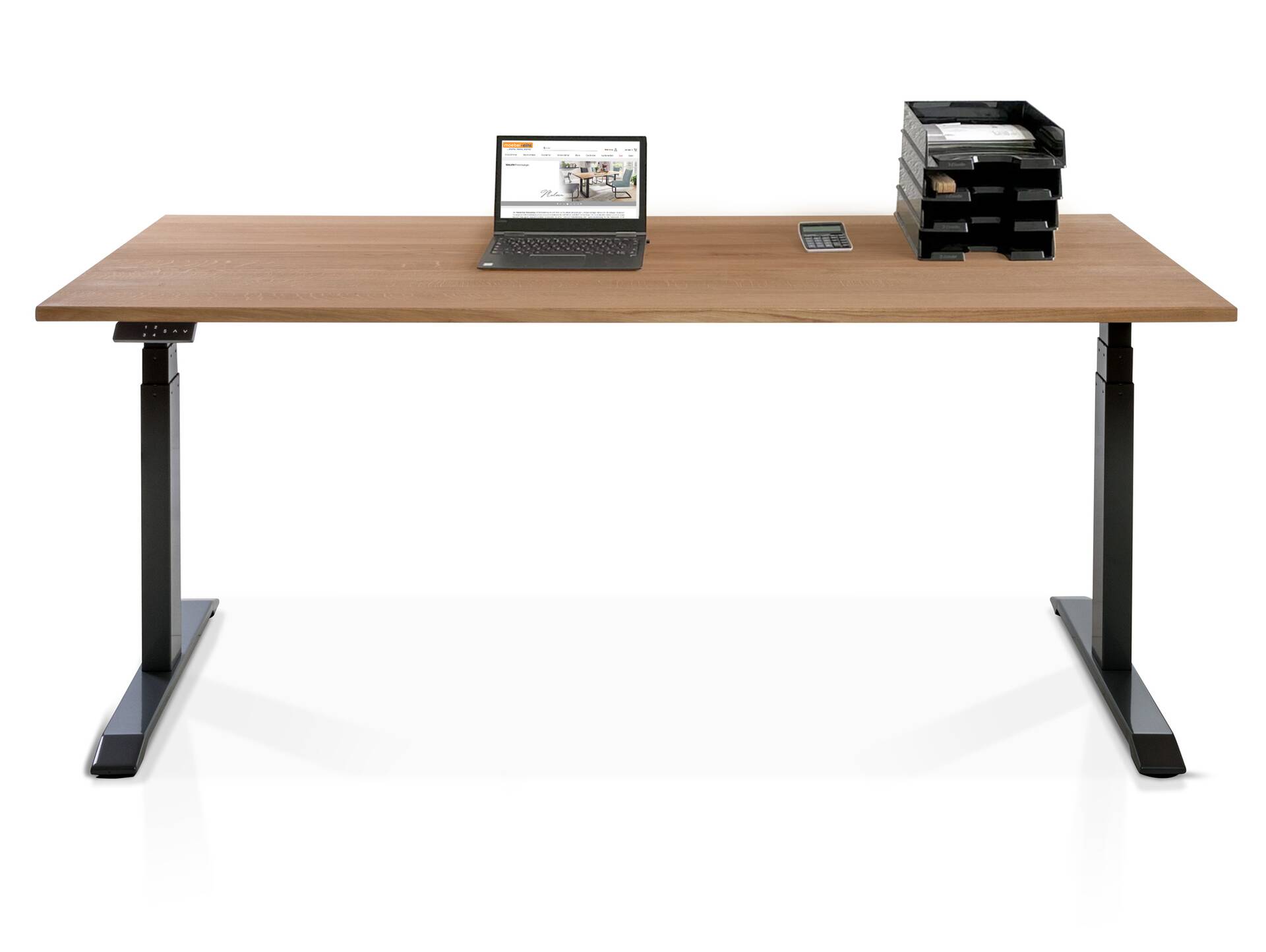 OFFICE ONE Massiv, elektrisch höhenverstellbarer Schreibtisch / Stehtisch, Material Massivholz 180 x 80 cm | Eiche | schwarz
