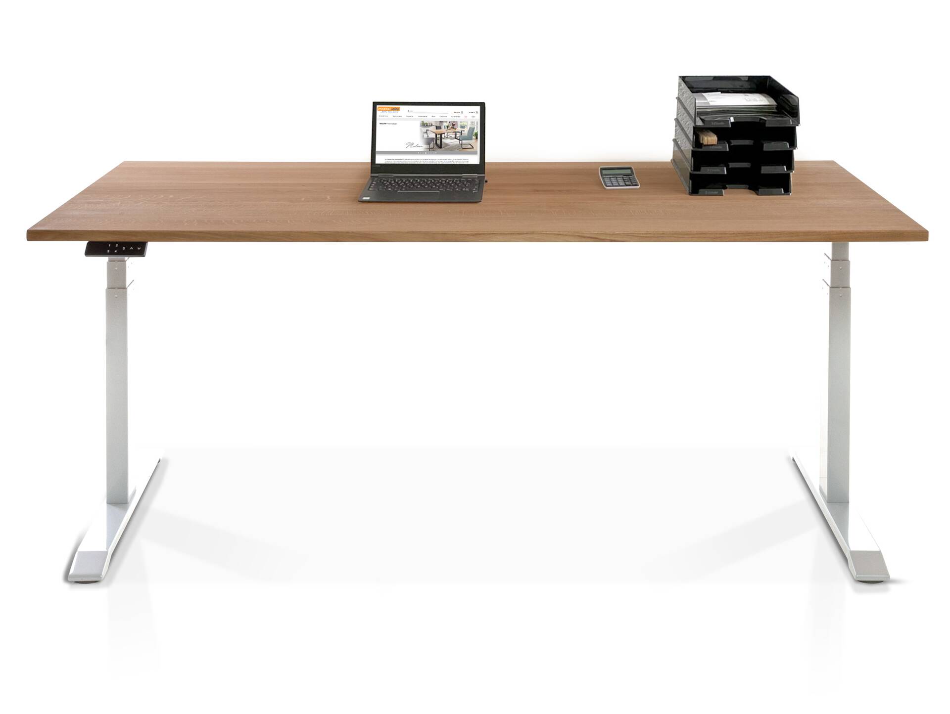 OFFICE ONE Massiv, elektrisch höhenverstellbarer Schreibtisch / Stehtisch, Material Massivholz 120 x 80 cm | Eiche | weiss