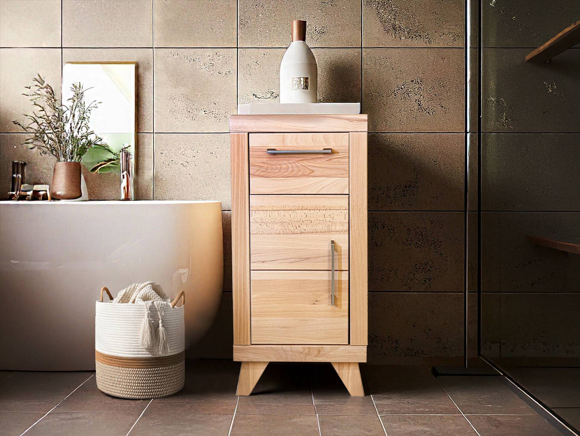 OZEANA Unterschrank II fürs Badezimmer, Material teilmassiv Buche 