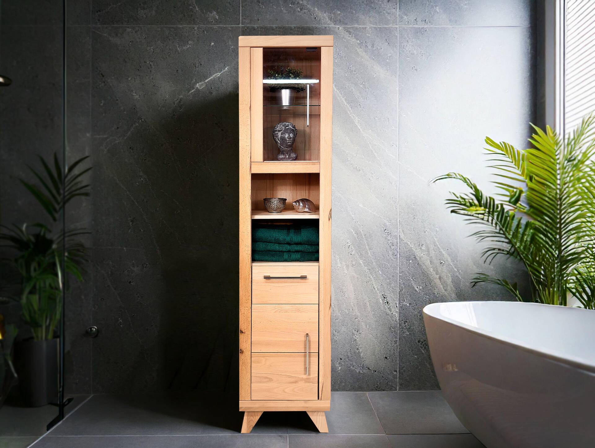 OZEANA Hochschrank II fürs Badezimmer, Material teilmassiv Eiche