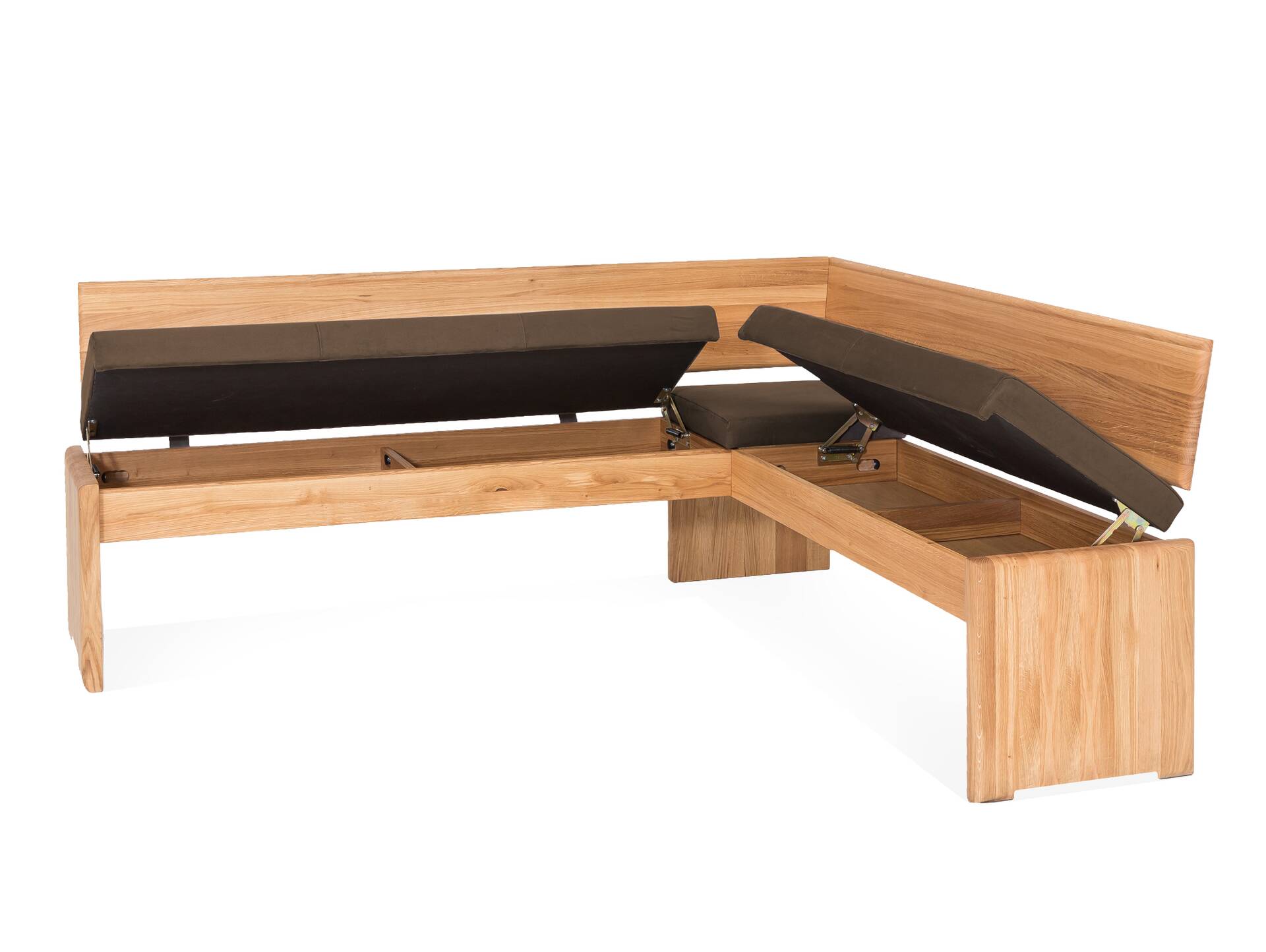 SCOTT Eckbank mit Truhe, Material Massivholz/Bezug Kunstfaser Kernbuche | 192 x 167 cm | nougat  