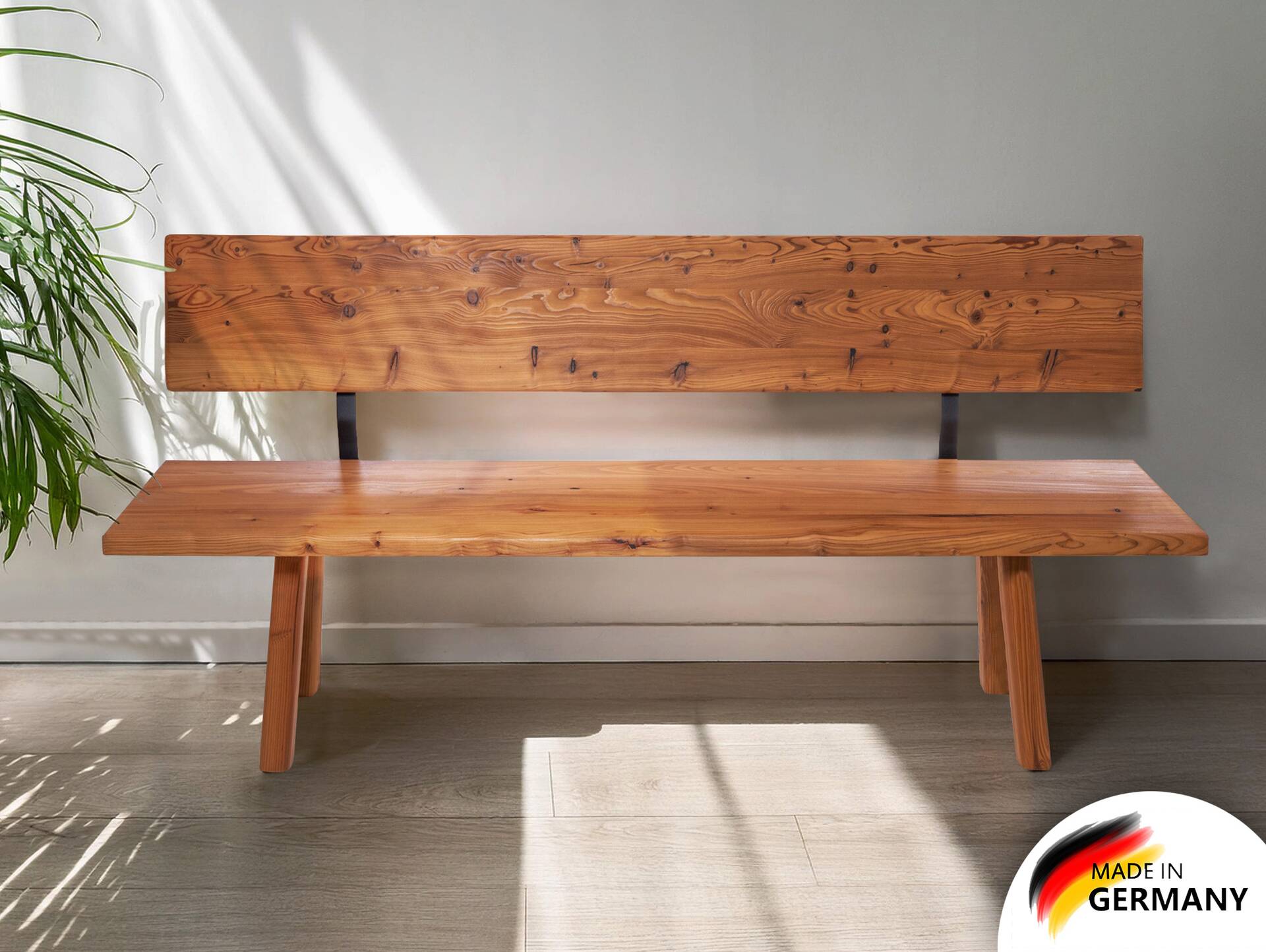 STARNBERG Sitzbank mit Rücken, Material Massivholz, Lärche gedämpft 160 cm | lackiert