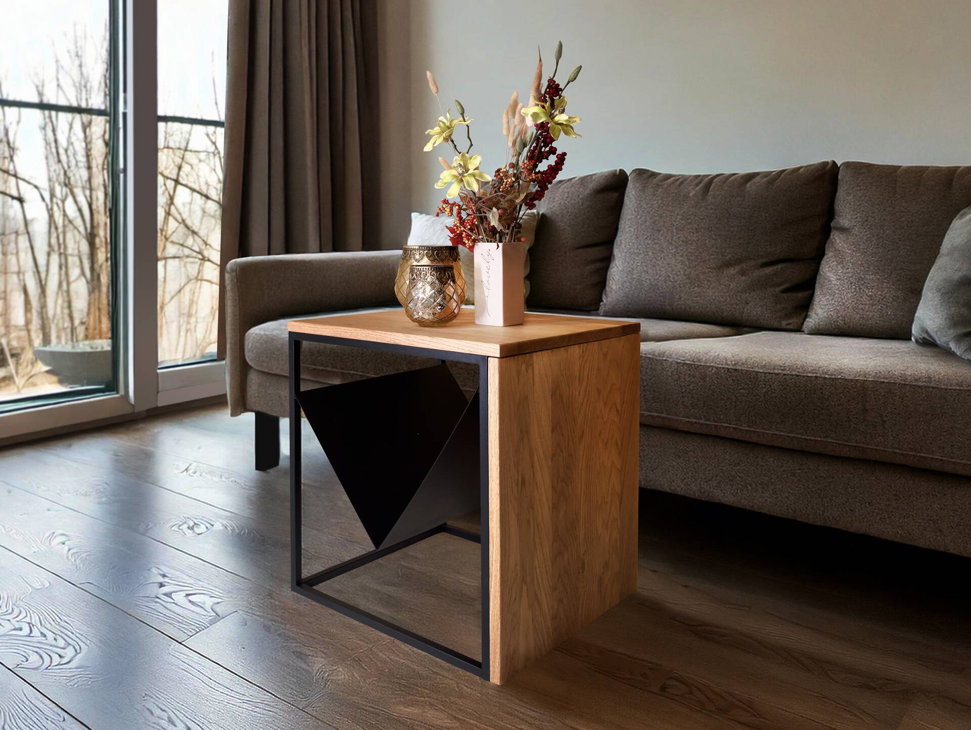UMERO Couchtisch, Material Massivholz/Metall, Eiche geölt/schwarz 