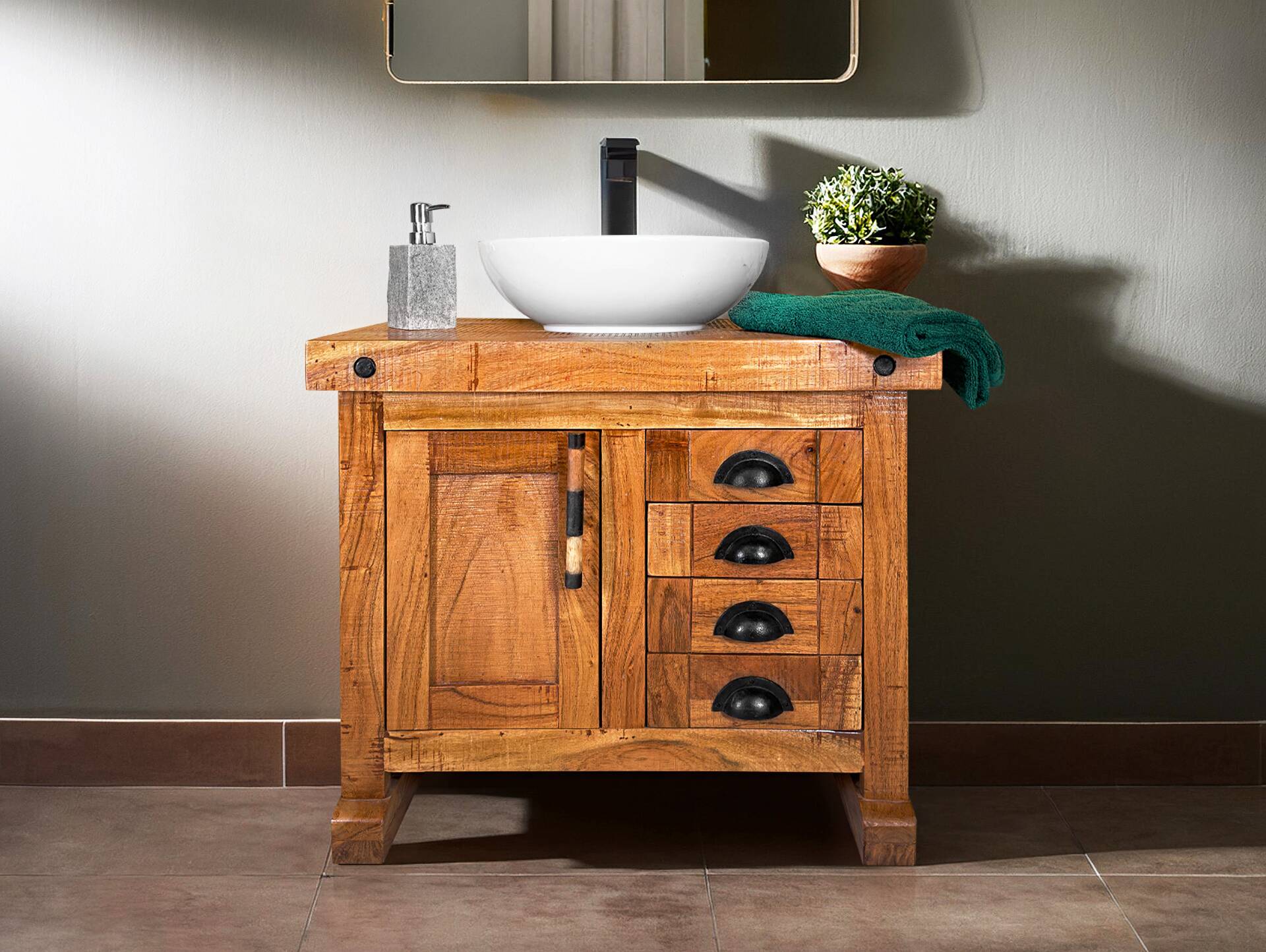 WINCHESTER Waschbeckenunterschrank I, Material Massivholz, Mango rustikal 