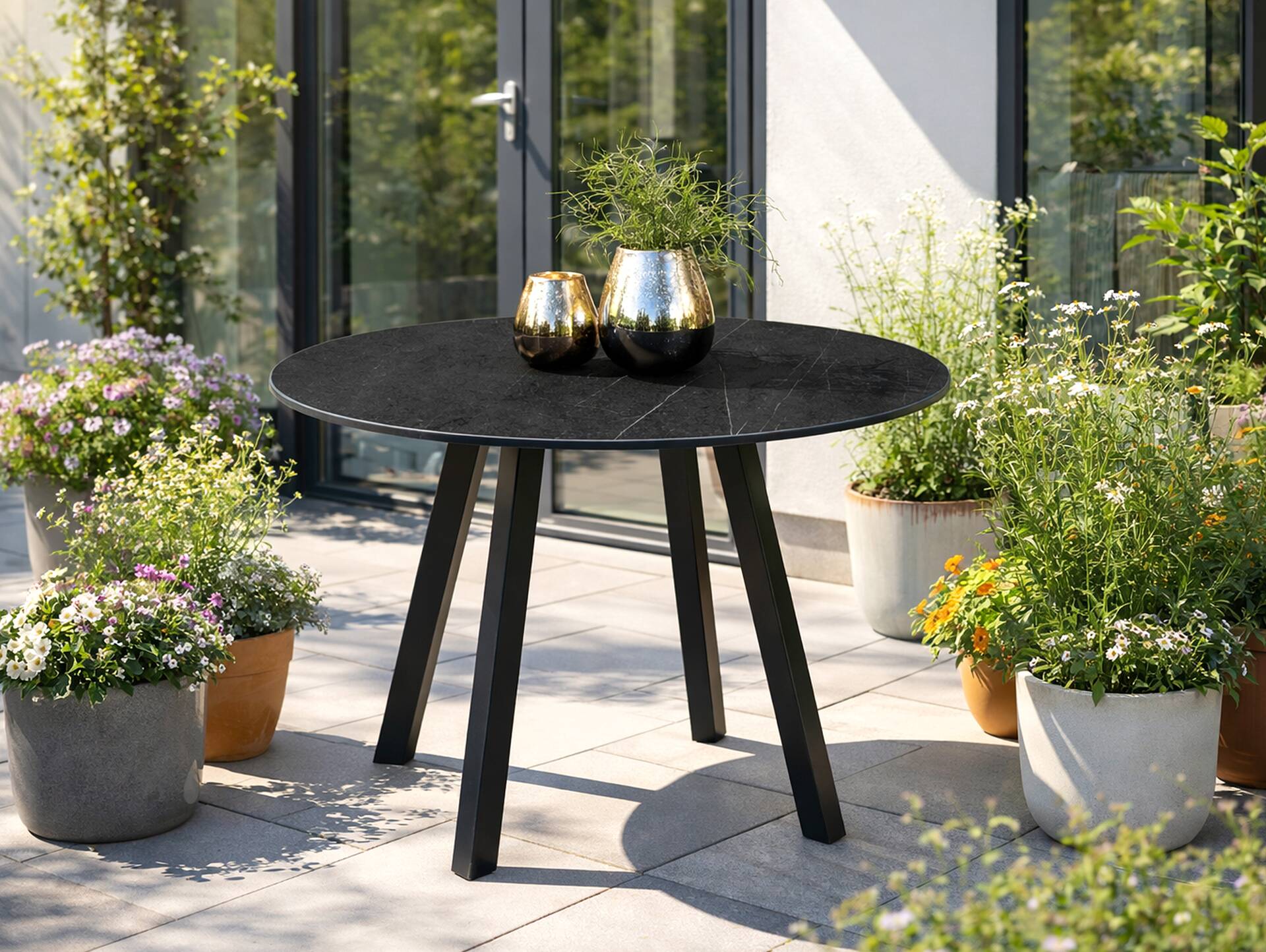 Levent Esstisch rund, Material HPL / Metall 80 cm | Dunkelgrau