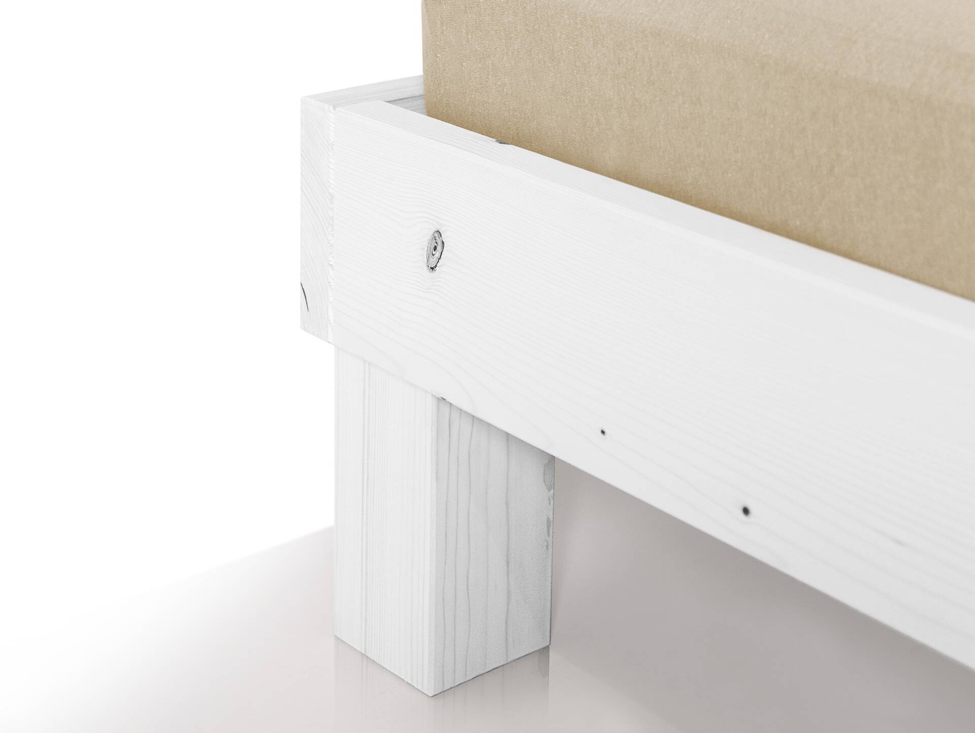 PUMBA Massivholzbett ohne Kopfteil, Material Massivholz, Fichte 120 x 200 cm | weiss | Standardhöhe