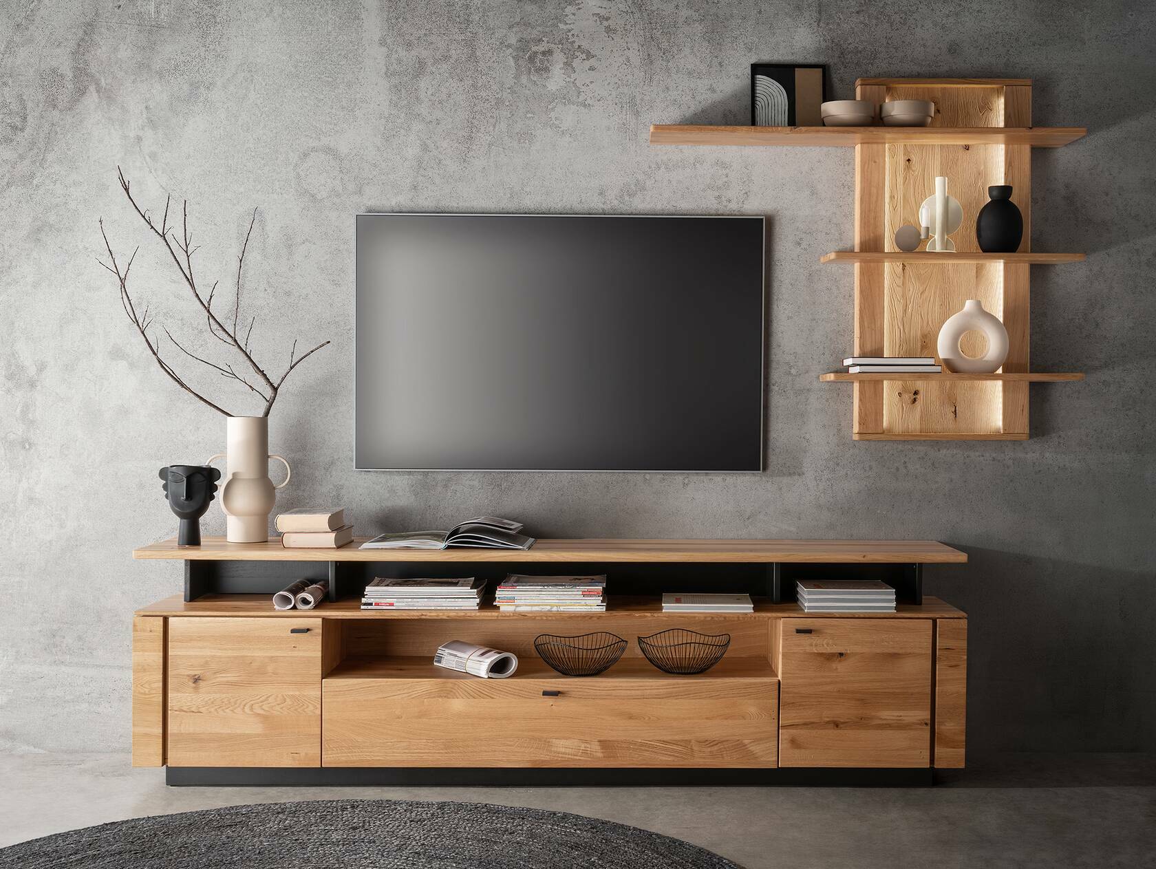 NATANO TV-Element II, Material Massivholz, Wildeiche geölt 