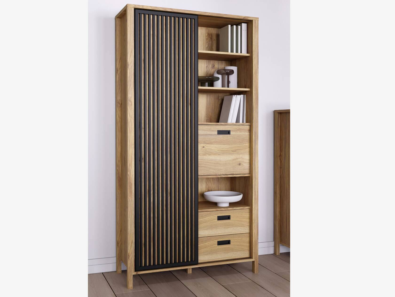 JACCO Highboard III, Material Spanplatte, Mauvella Eiche Nachbildung/schwarz 