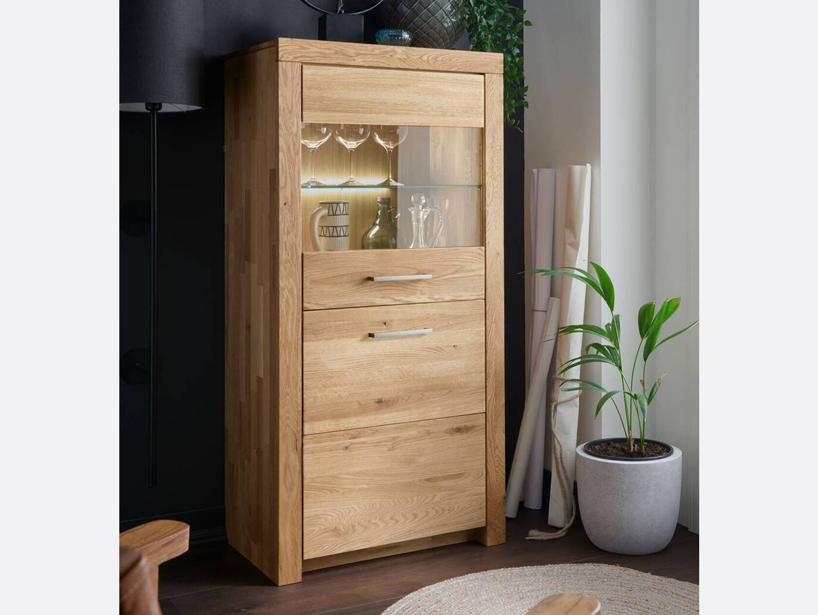 KAMILLA Highboard III, Material Massivholz, Wildeiche geölt 